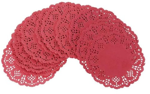 jiingekk Centrino in carta effetto pizzo, 100 pezzi, tovagliette all'americana, per matrimoni, decorazione da tavolo, colore: rosso