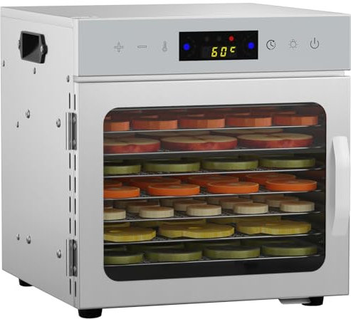 8Tray Stainless Steel Food Dehydrator,LED Touch Control Design,Adjustable Digital Temperature 30-90°C and 24 Hour Timer,Fruit Dryer Machine for Fruit, Veg, Meat & More