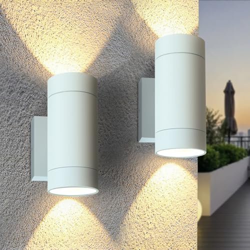 EBION 2 Stück Außen Wandleuchte,GU10 Aussenleuchte Aussenlampe Wand,IP65 Wasserdichte Wandleuchte Außen,Wandlampe in Weiß Aluminium Up Down,Außenwandleuchten für Garten(Ohne Leuchtmittel)