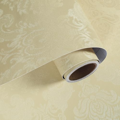 VaryPaper Selbstklebende Tapete Blumen Beige Vintage 40cmx200cm Klebefolie Muster Möbelfolie Beige Matt Fototapete Blumen Wohnzimmer Schlafzimmer Tapete Hinterm Bett Garderobe Kommode Schrankfolie
