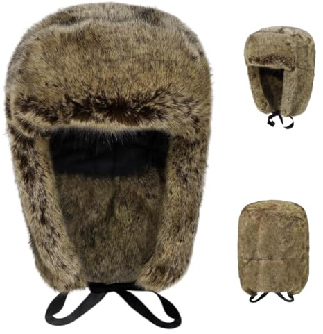 DYZYXJ Winter Leder Russische MüTze MäNner Frauen PelzmüTze Mit 100% Kaninchenfell Flieger Ohrenklappen Winddicht MüTze