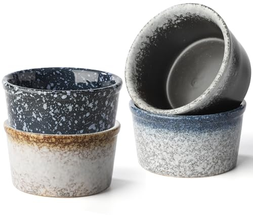 Ramekins 4 oz Ramekins Set of 4 Ceramic Ramekin Oven Safe Dipping Bowls Small Ceramic Bowls for Baking, Souffle, Ice Cream(Set of 4 color)