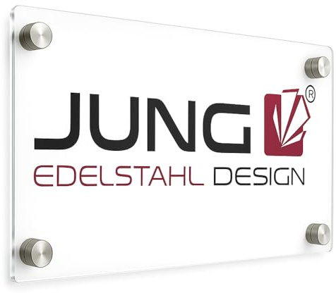 Jung Edelstahl Design Acrylglas Firmenschild Ihr Firmenlogo Logo Schild Türschild personalisiert individuell Plexiglas Büro Praxis Kanzlei Eingang Hotel Laden Geschäft Haustür Außenbereich hochwertig