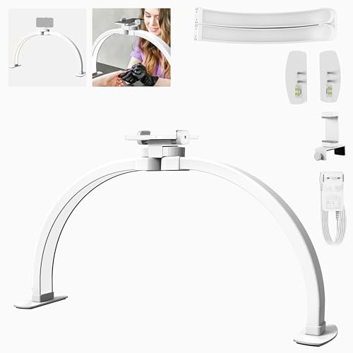 NEEWER BASICS 23 Half Moon Nail Light for Desk, 308 LEDs 28W Bi Color CRI85+ Foldable Nail Tech Table Arc Lamp with Overhead Phone Mount for Manicure Handicraft Lighting Beauty Video Recording,HM04-D