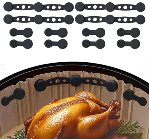 4 Sets Cierres Magnéticos de Silicona para Freidora de Aire 12 Clips Resistentes al Calor para Papel de Horno Ideal para Cocinar y Hornear (Negro)