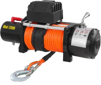 Verricello elettrico, 13500 lbs, forza di trazione, 12 V, verricello elettrico con funzione di blocco, verricello elettrico per ATV, UTV, SUV, pickup e fuoristrada (nero+rosso)