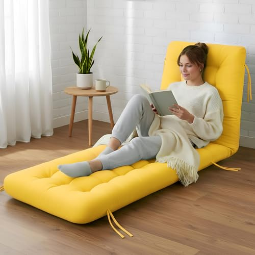 Vercraft Long Floor Cushion Large Floor Cushion with Brushed Cotton 74.8 x 27.5 x 3.15 in Jumbo Lounger Pillow for Outdoor Indoor Bay Window Meditation Yoga Reading Sleeping(1 Pc,Yellow)