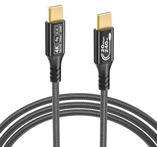 Ruipoo Câble USB C vers USB C 3.2 Gen 2x2 20Gbps, 240W PD 3.1 Charge Rapide, 4K@60Hz Vidéo, pour iPhone 15/16, MacBook Pro, Galaxy S24, SSD, Thunderbolt 3/4-5M