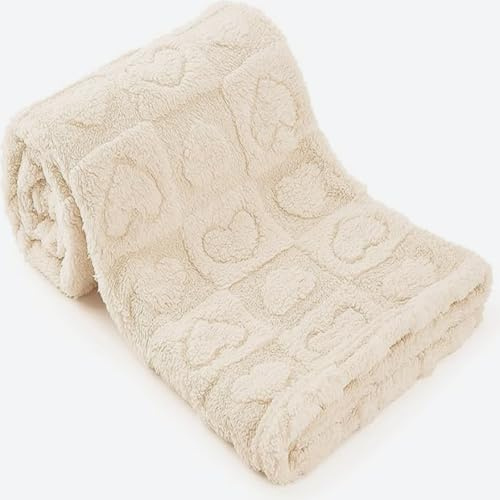 VQBKHO Couverture Douce 76x102cm Beige,Douce et Moelleuse Couverture Polaire pour Animaux Plaid pour Chien, Chat, Adulte Moelleuse pour Canapé Voiture Voyage Idée Cadeau pour Animaux