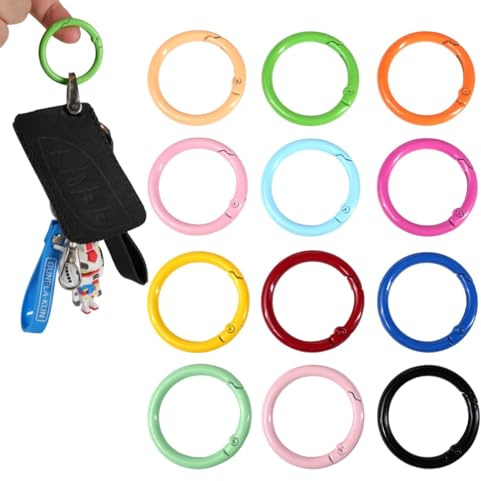 12 Stück Karabinerhaken Bunt Rund, O Ring Karabiner Schlüsselringe 33mm Karabiner Rund， Bunt für Geldbeutel Rucksack Anhänger Schlüsselanhänger DIY Zubehö, Metall Schlüsselanhänger K