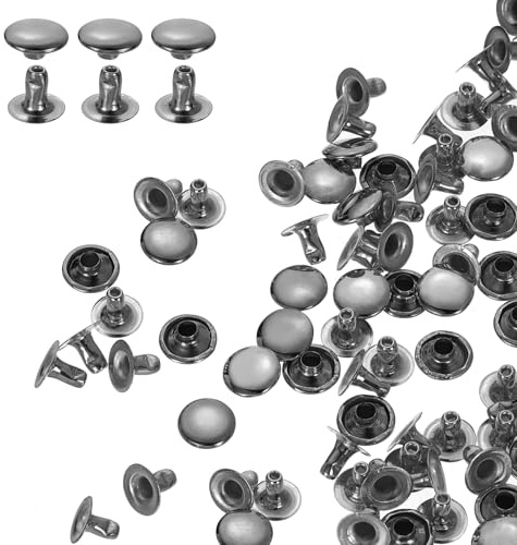 QUARKZMAN 200pcs Remaches de Cuero, 9mm Tachuelas de Sola Tapa Cabeza Redondo Corchetes de Presión Sujetadores para Reparación Decoración Artesanía Ropa Cinturones Bricolaje, Gris