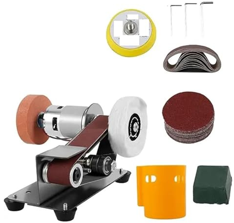 Lijadora de Banda, Mini lijadora de banda eléctrica for bricolaje, máquina pulidora y esmerilada con juego amoladora, afilador, cortador bordes cuchilla