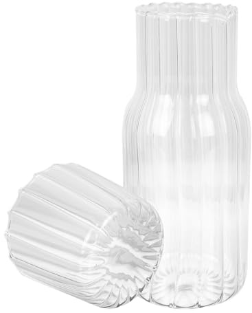 DIYEAH Kettle de Vidrio Acanalado para Hogar Jarra Transparente para Agua Fría con Boca Ancha Antidesbordamiento Diseño Elegante y Capacidad Grande para Cocina y Reuniones Familiares
