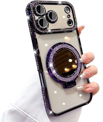 Emlivi Custodia magnetica per iPhone 11, con calamite, ricarica wireless con anello a specchio, supporto per cellulare, protezione per fotocamera, glitter e TPU, custodia di lusso con diamanti per