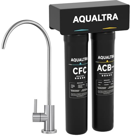 AQUALTRA USF-2F-15 Sistema sottolavabo leggermente alcalino con rubinetto, 106.000L, riduce PFOA, PFOS, cloro, piombo, mercurio, cloramina, fluoro, microplastiche, cattivo gusto e odore