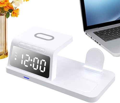 Base De Carga para Mesita De Noche - Suministros Electronicos Multiples 4 En 1 con Carga Rapida Inalambrica,Estación de con Reloj,para Uso En Hogar Oficina Vehículo Viajes Y Aventuras