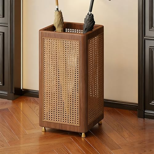 BEBANE Holz-Regenschirmständer, rechteckiger, Retro-minimalistischer, durchbrochener Regenschirmhalter, geflochtener Regenschirmständer, für Eingangsbereiche, Hotels