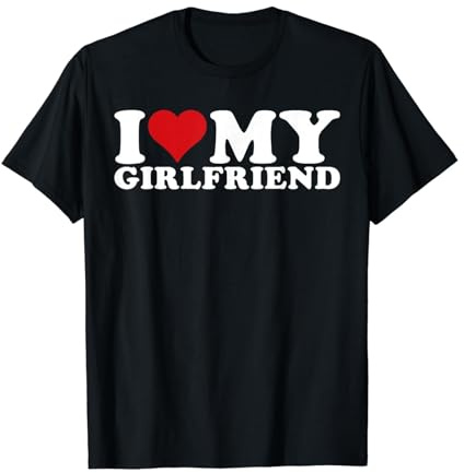 T-shirt pour homme drôle et doux avec inscription « I Love My Girlfriend » Lettres imprimées Manches courtes Col rond Hauts surdimensionnés Respirant Sweatshirt décontracté T-shirt d'extérieur#1u22e