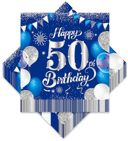 Deko 50. Geburtstag Frauen, Pack of 40 Napkins 40th Birthday Blue | for Man and Woman Happy Birthday 33 x 33 cm, Happy Birthday Napkins