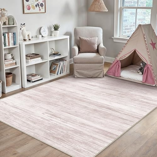 PureCozy Teppich Wohnzimmer 120x170cm Rosa Waschbar Groß Carpet | Modern Abstrakter Teppich, Rutschfest, Waschbarer Weich, für Eingangsbereich, Küche, Bettvorleger