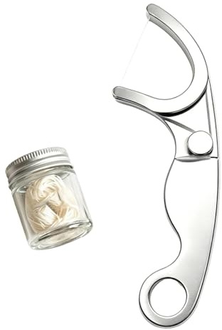 Porta filo interdentale in metallo Filo interdentale riutilizzabile in metallo Filo interdentale ricaricabile Pick Detergente permanente portatile per adulti e bambini