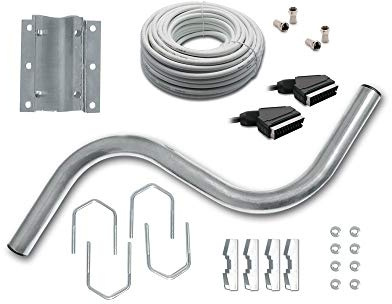 Métronic 450371 FX 1 Support antenne bras en S + 2 fiches F, 1 péritel, 20m de câble