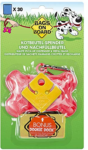 Bags on Board Dog Poo Pick-Up Bone Dispenser and Refill Bags, Pink