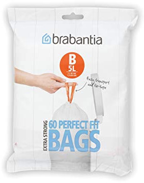 Brabantia Smartfix Bin Liners, Size B, 5 Litre - 60 Bag Dispenser Pack