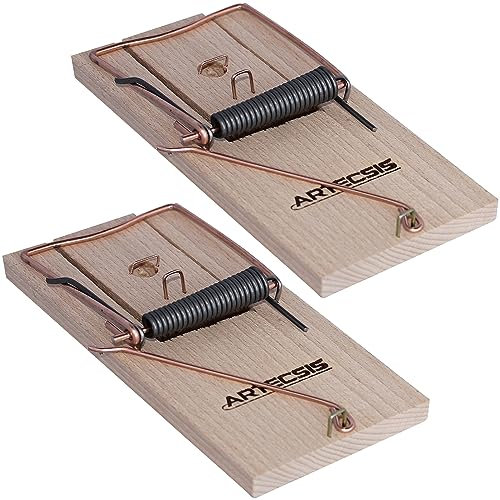 ARTECSIS Trappola per Ratti in Legno, 2 Pezzi, Forte Impatto, Grande Trappola per Topi Riutilizzabile