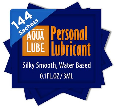 Aqua Lube I Personal Water Based Lubricant I Silky & Smooth I for Men and Women I Bag of 144 Count I 0.1 Fl Oz / 3 ml Each