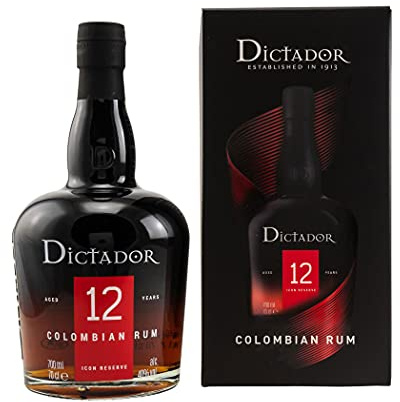 Dictador 12, 700ml, Rum Scuro Artigianale, Note Caramello, Cacao Vaniglia, Miele, Rum Colombiano Invecchiato fino a 12 anni in Botti exBourbon, Finish in Botti di Sherry, Rum Confezione Regalo, 40%Vol