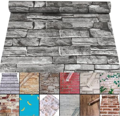 Visario Tapeten Folie 3000-S selbstklebend 10m x 45cm Farbe Steinoptik Schiefer grau Dekorfolie Möbelfolie Tapete 3017