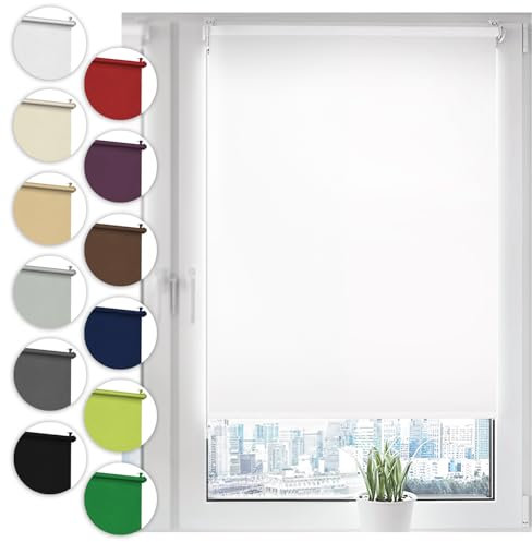 Sonello Tenda a rullo oscurante Klemmfix senza Forare 50cm x 210cm bianco, tenda avvolgibile oscurante con morsetti e con catenella per finestre e porte, Blackout, opaco, Protezione Solare