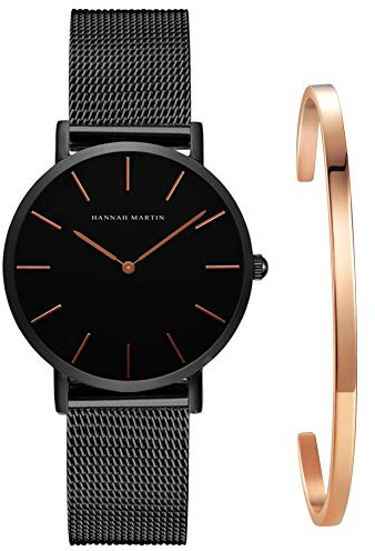 Kubagom Damen Uhren Analog Quarz Edelstahl Wasserdicht Mesh Ultradünne Set mit Armreif
