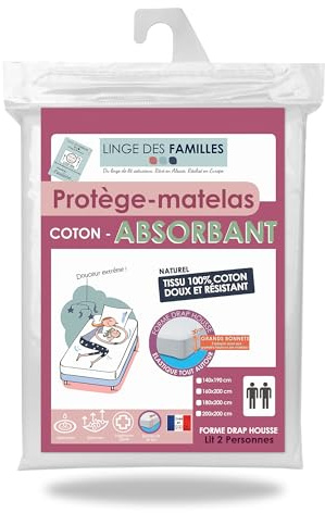 Linge des Familles - Protège Matelas 140x190 cm - 100% Coton - Alèse Molleton Absorbante Respirante - Label Oeko-TEX® Standard 100 - Made in Europe - Élastique Tout Autour