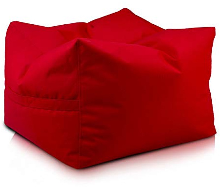 Ecopuf Cubo - Sitzhocker Sitzsack Hocker Outdoor wasserdichtes Polyester Würfel Fußhocker hochwertig und pflegeleicht doppeltes herausnehmbares Innenfutter mit Griff Größe 60 X 45 cm Faber Rot M5