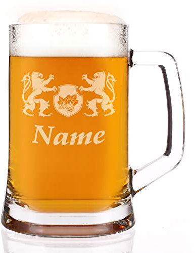Herz & Heim® Bierkrug mit Löwen und Gravur des Namens