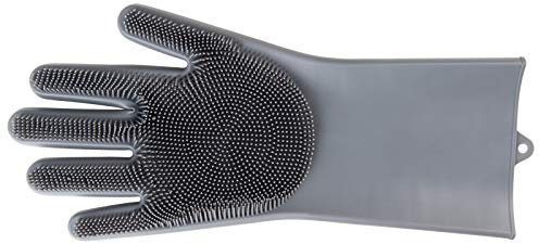 Pfiff 102757 Putzhandschuh, Silikon Noppen Waschhandschuh Massagehandschuh Pferd, Grau