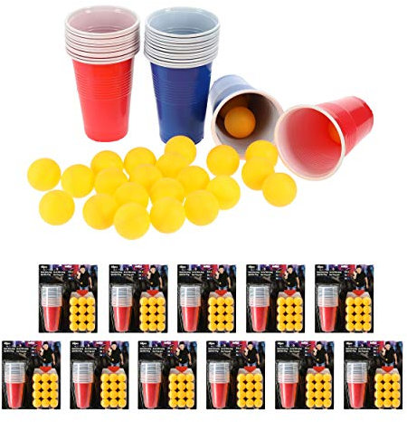 Cepewa Trinkspiel Bier Pong 12er Set 48 teilig Becher + 24 Bälle je 12x blau 12x rot Partyspiel Beerpong (12 x 48tlg. Trinkspiel)