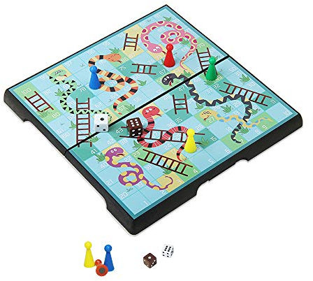 KOKOSUN Schlangen und Leitern, Traditionelles Leiterspiel, 20×20cm, Magnetisch Faltbares Brettspiel, Reisespiel, Strategiespiel, Familienspiele für Kinder (Schlangen und Leitern)