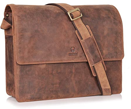 DONBOLSO New York Large Kuriertasche Herren Leder - Vintage Design, Mit Innenfächern für Laptop, A4 Dokumente, Smartphone - Herren Aktentasche Leder Braun für Business oder Reisen - 39x32x14 cm