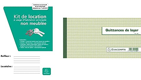 Exacompta 41E Kit dossier pour bail location non meublée & Réf. 40E - 1 Carnet à soucheQuittances de loyer 50 feuillets - Format horizontal de la quittance 13x18,5 cm