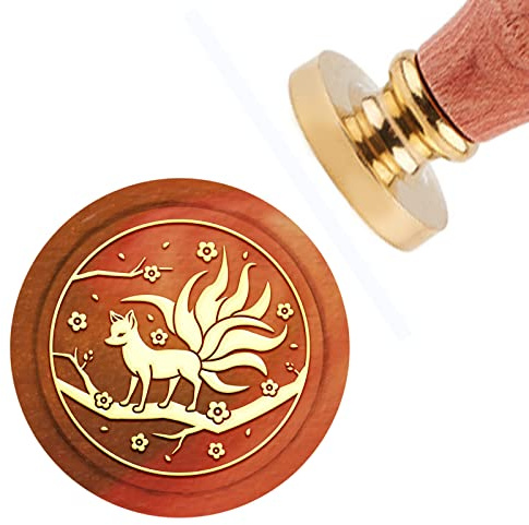 CRASPIRE Wax Seal Stamp Fox with Nine Tails Sealing Wax Stamps 30mm Removable Brass Head Sealing Stamp with Wooden Handle for Invitations Birthday Gift Scrapbooking
