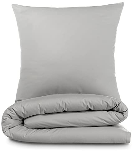 Alreya Renforcé Bettwäsche 200 x 220 cm mit 2 Kissenbezuge 80 x 80 cm - 100% Baumwolle mit Reißverschluss, Superweiches Bettbezug, Grau