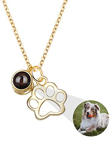Projektionskette mit Foto Personalisierte Hunde Pfotenabdruck Kette 925 Sterling silber Haustier Foto Halskette Hundeknochen Anhänger Bild Kette im Stein Haustier Erinnerungs Schmuck Geschenke Frauen