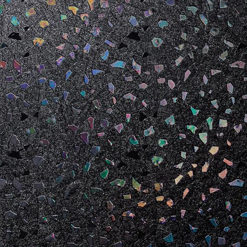 LEMON CLOUD Total Blackout Window Privacy Film,Decorative Window Film, Darkening Frosted Glass Covering 100% Opaque Removable Static Cling for High Privacy, Black Rubble Design(17.5 x 78.7 Inch)