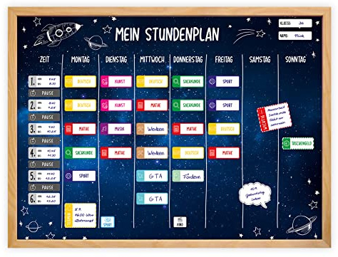 magnetischer Stundenplan Weltall mit 90 Magneten und Stift - abwischbar Wochenplaner Schule - ca. 40 x 30 cm