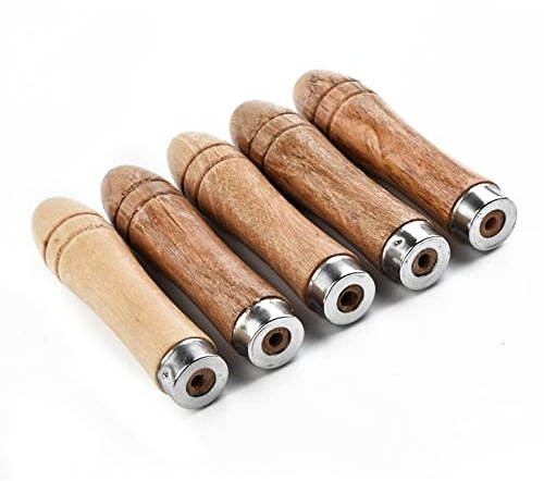 HpLive Pack of 5 File Handle Wooden File Handle Wooden File Handle with Metal Safety Ring for Files and Raspers, Carpenters Tool Maintenance, 90 mm Length, for 4-6 Inch Files of All Shapes