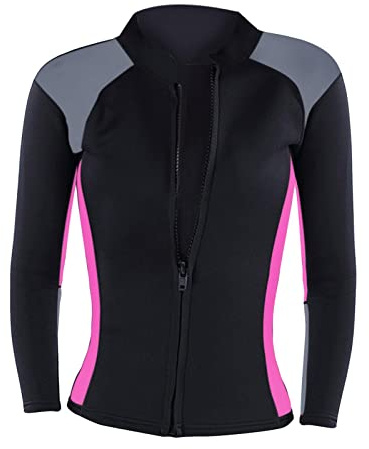 Luzhengyang Women Wetsuits Jacket 2mm Neoprene Tops Adults Girls Surfing Scuba Diving Suit - Pink XL - Long Sleeves Water Sports Wet Suits