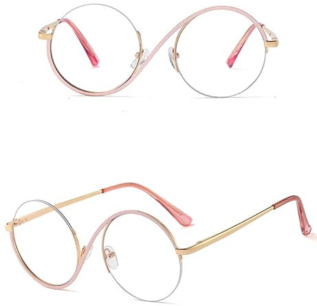 Halbrahmen-Brille, weiblich, Vintage-Stil, Metall, optisch, rund, Brillengestell, Damen, klare Linse, Damen, gold mit klar